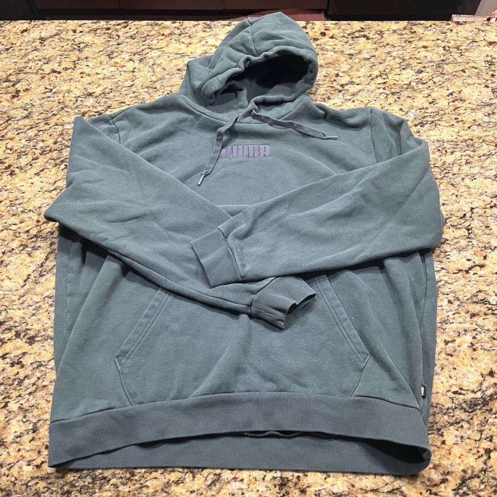 Puma Mens XL Fleece Hoodie Teal Blue Embroidered Logo‎ Pullover Sweatshirt